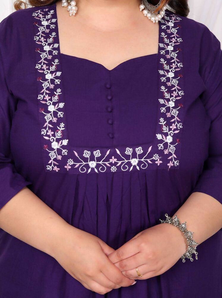 Miravan Women'S Plus Size Purple Floral Kurta With Palazzo - Distacart