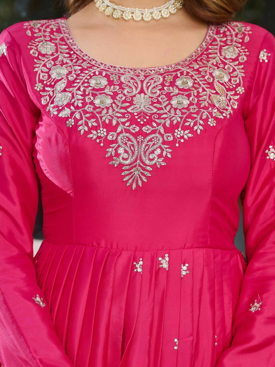 The52 Women's Beautiful American Silk Fabric Embroidery Work Flared Anarkali Pant and Dupatta Set - Distacart