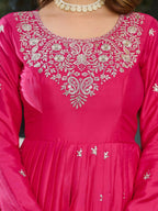 The52 Women's Beautiful American Silk Fabric Embroidery Work Flared Anarkali Pant and Dupatta Set - Distacart