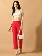 Myshka Women's Pink Straight Fit Party Trouser