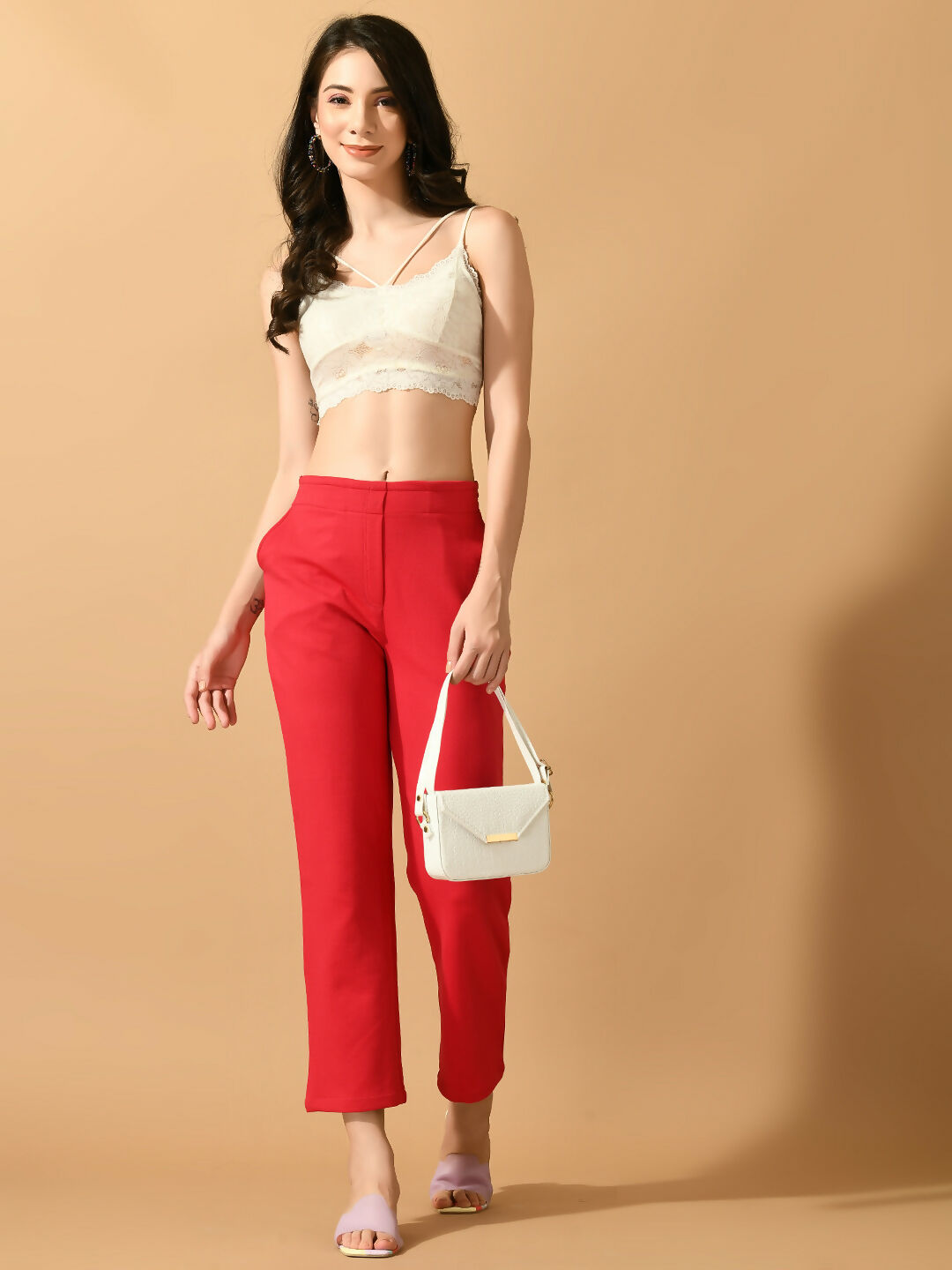 Myshka Women's Pink Straight Fit Party Trouser