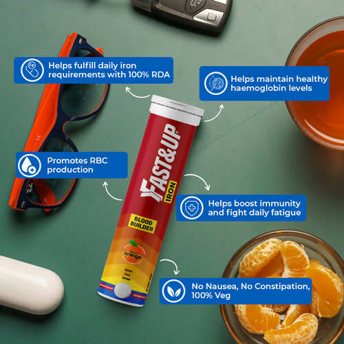 Fast&Up Iron 19 mg Effervescent Tablets - Tangy Orange Flavor - Distacart
