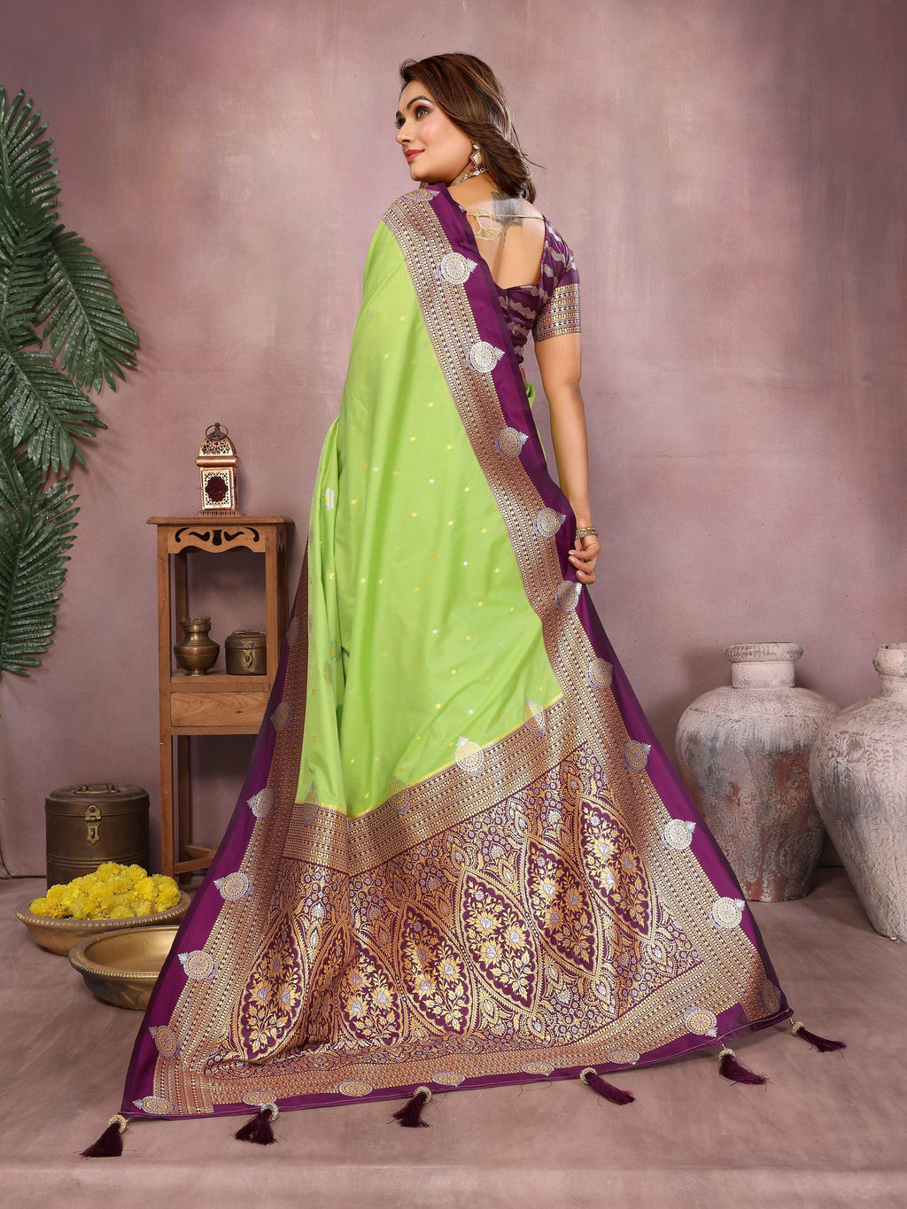 Aastha Fashion Parrot Green Silk Sarees Weaving Saree - Distacart