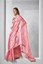 Coral Burburry silk Designer Embroidery Work Saree - Shezlin