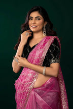 Joban Fashion Pink Net Party Wear Sarees - Distacart