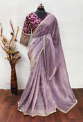 Teeya Creation Onion Color Gold Crush Tissue Saree With Lace Border - Distacart