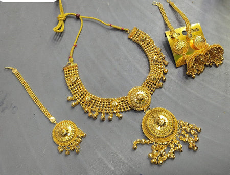 Elite Trading Golden Choker Set with Maang Tikka Ethnic Wedding & party style Necklace Set