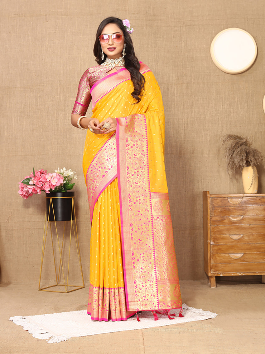Lorenvalley Fashion Gold Soft Silk weaving Design Rich Zari Weaving Saree