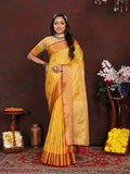 Lorenvalley Fashion Gold Soft Katan Silk Woven Design Zari Weaving Pallu Saree