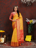 Lorenvalley Fashion Gold Organza Silk Woven Design with Rich Meenakari Weaving Pallu Saree