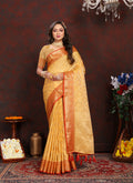 Lorenvalley Fashion Gold Soft Katan Silk Woven Design Zari Weaving Pallu Saree