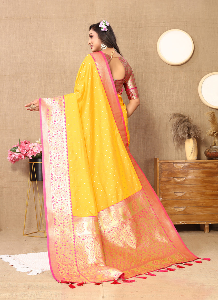 Lorenvalley Fashion Gold Soft Silk weaving Design Rich Zari Weaving Saree