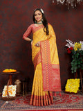 Lorenvalley Fashion Gold Organza Silk Woven Design with Rich Meenakari Weaving Pallu Saree