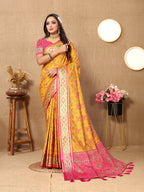 Lorenvalley Fashion Gold Patola Silk Woven Design with Zari Meenakari Weaving motifs Pallu Saree