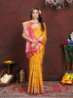 Lorenvalley Fashion Gold Patola Silk Woven Design with Zari Meenakari Weaving motifs Pallu Saree
