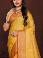 Lorenvalley Fashion Gold Soft Katan Silk Woven Design Zari Weaving Pallu Saree