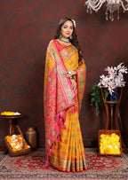 Lorenvalley Fashion Gold Patola Silk Woven Design with Zari Meenakari Weaving motifs Pallu Saree