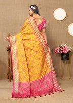 Lorenvalley Fashion Gold Patola Silk Woven Design with Zari Meenakari Weaving motifs Pallu Saree