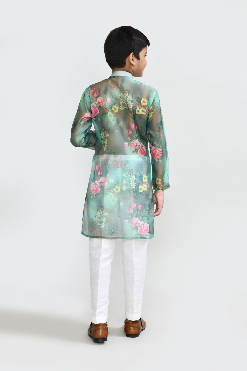 Joban Fashion GrorgetteGreenKurta With Straight Fit Pant