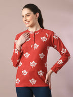 Myshka Women's Rust Embellished Raglan Sleeve Party Top