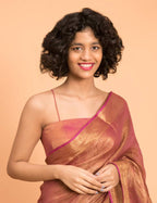 Suta Pink Golden Solid Zari Pure Linen Saree - Distacart