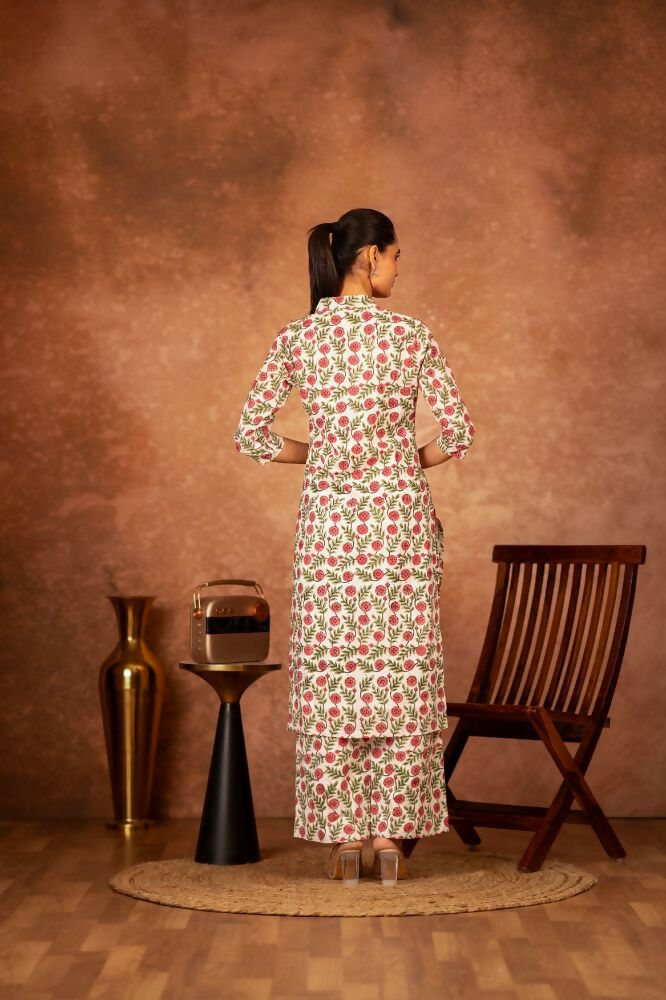 Joban Fashion Red Green Hand Block Printed Cotton Suit Set - Distacart