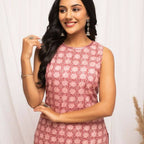FIORRA Women's Floral Printed Pink Cotton Straight Kurta
