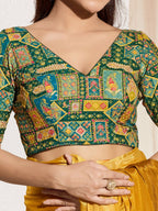 Joban Fashion Bottle Green Viscose Rayon Padded Blouse With V Neck Elbow Sleeves - Distacart