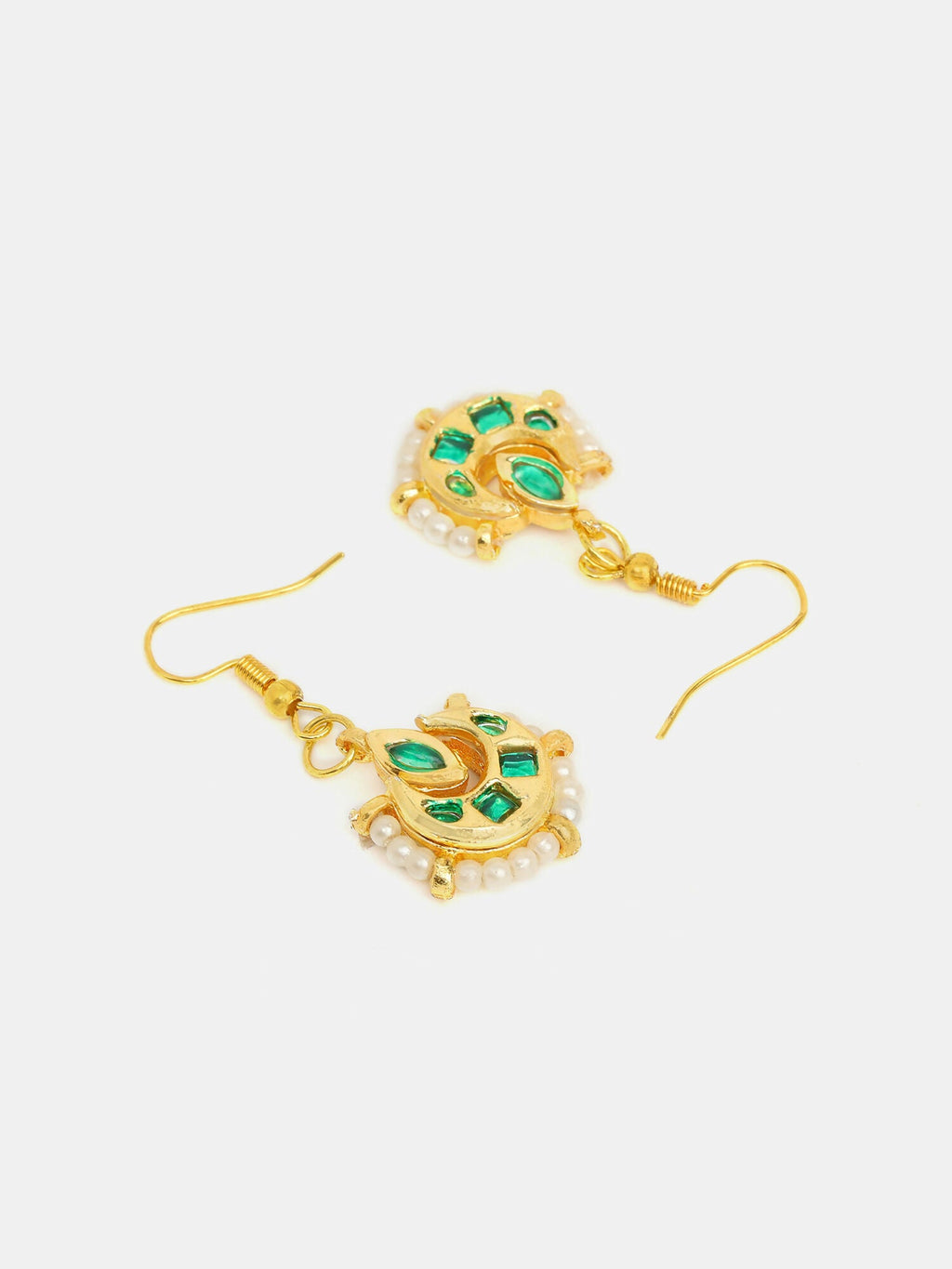 Ruby Raang Gold Green Kundan Earrings And Maang Tikka - Distacart