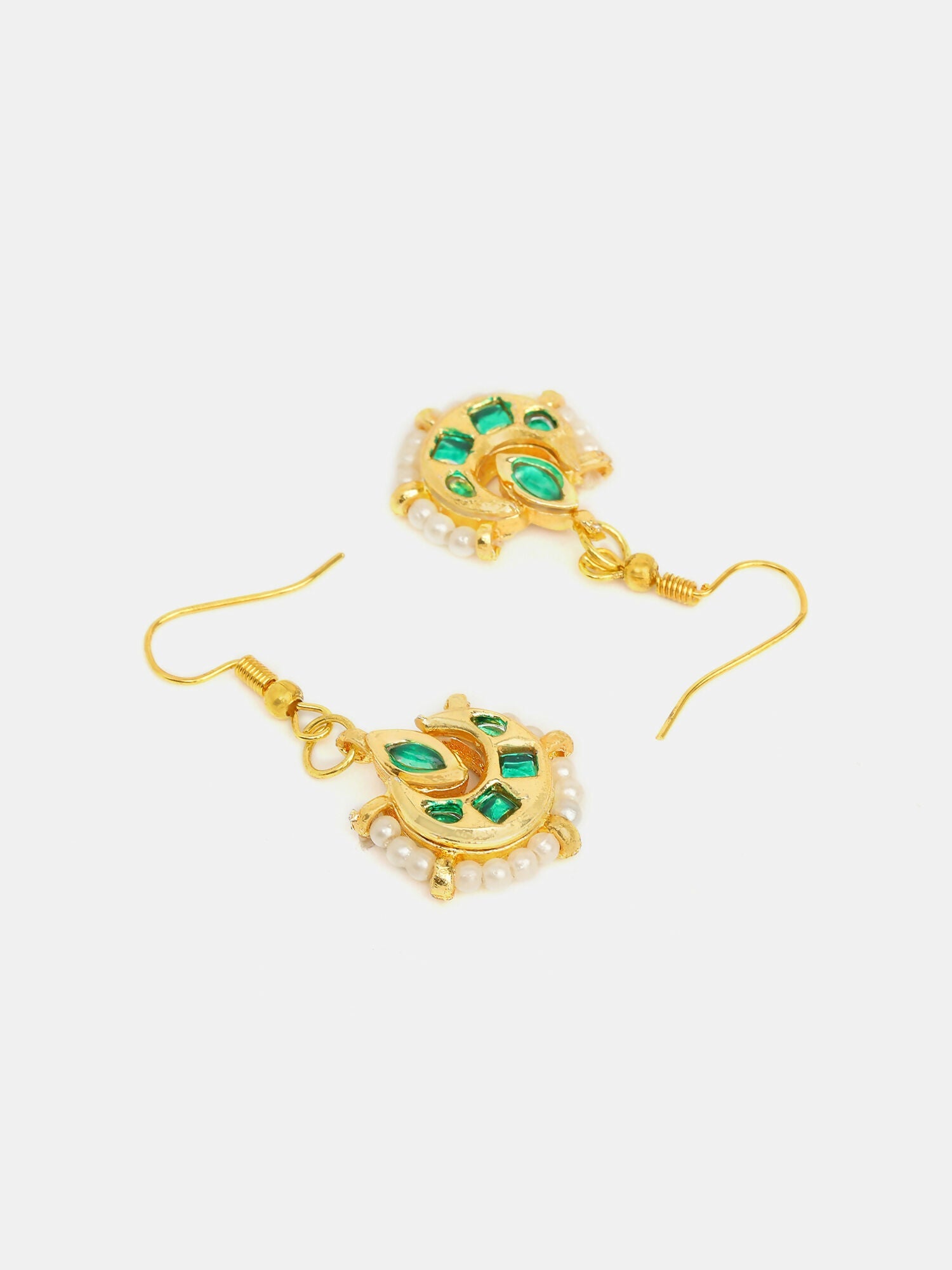 Ruby Raang Gold Green Kundan Earrings And Maang Tikka - Distacart