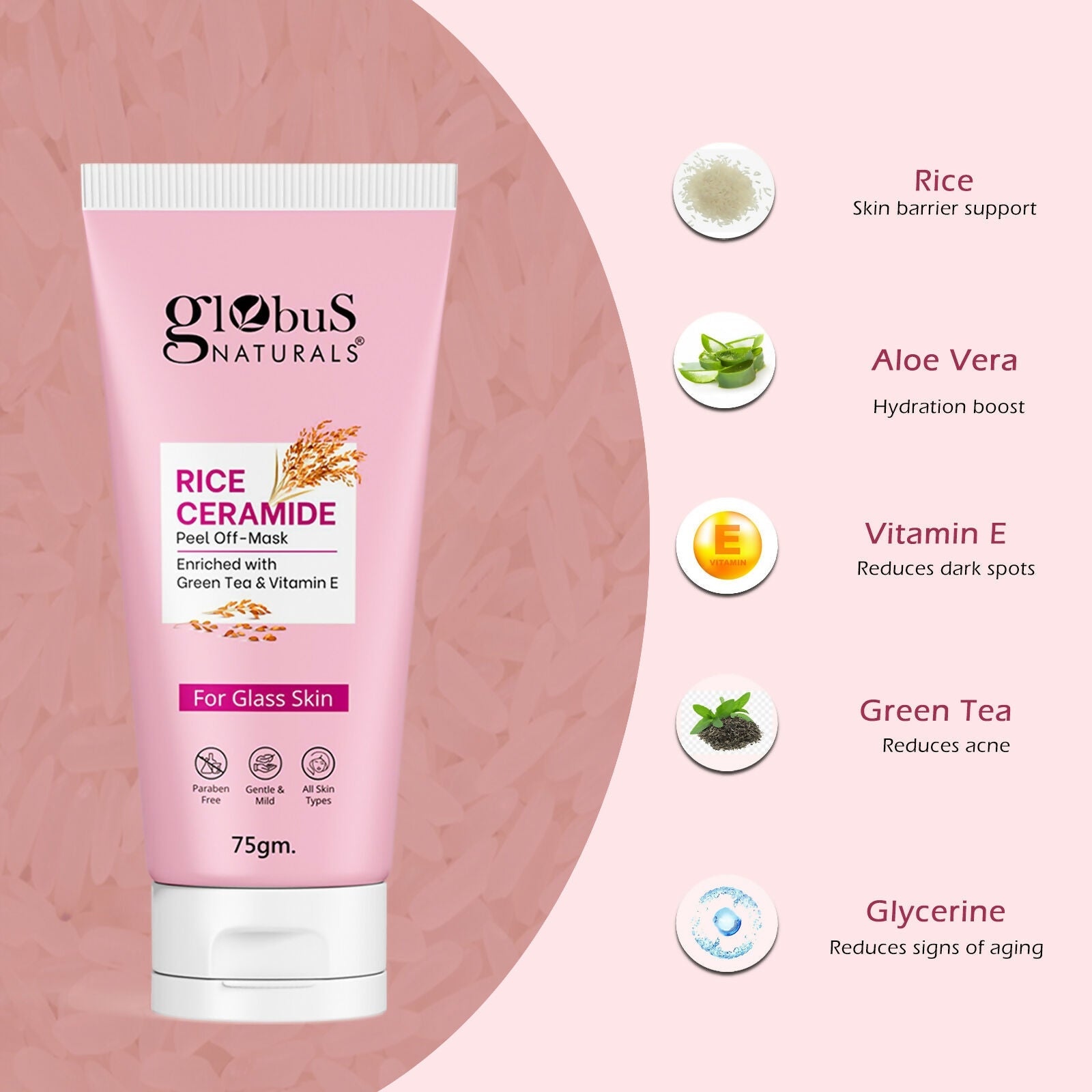 Globus Naturals Rice Ceramide Peel Off Mask, For Korean Glass Skin - Distacart