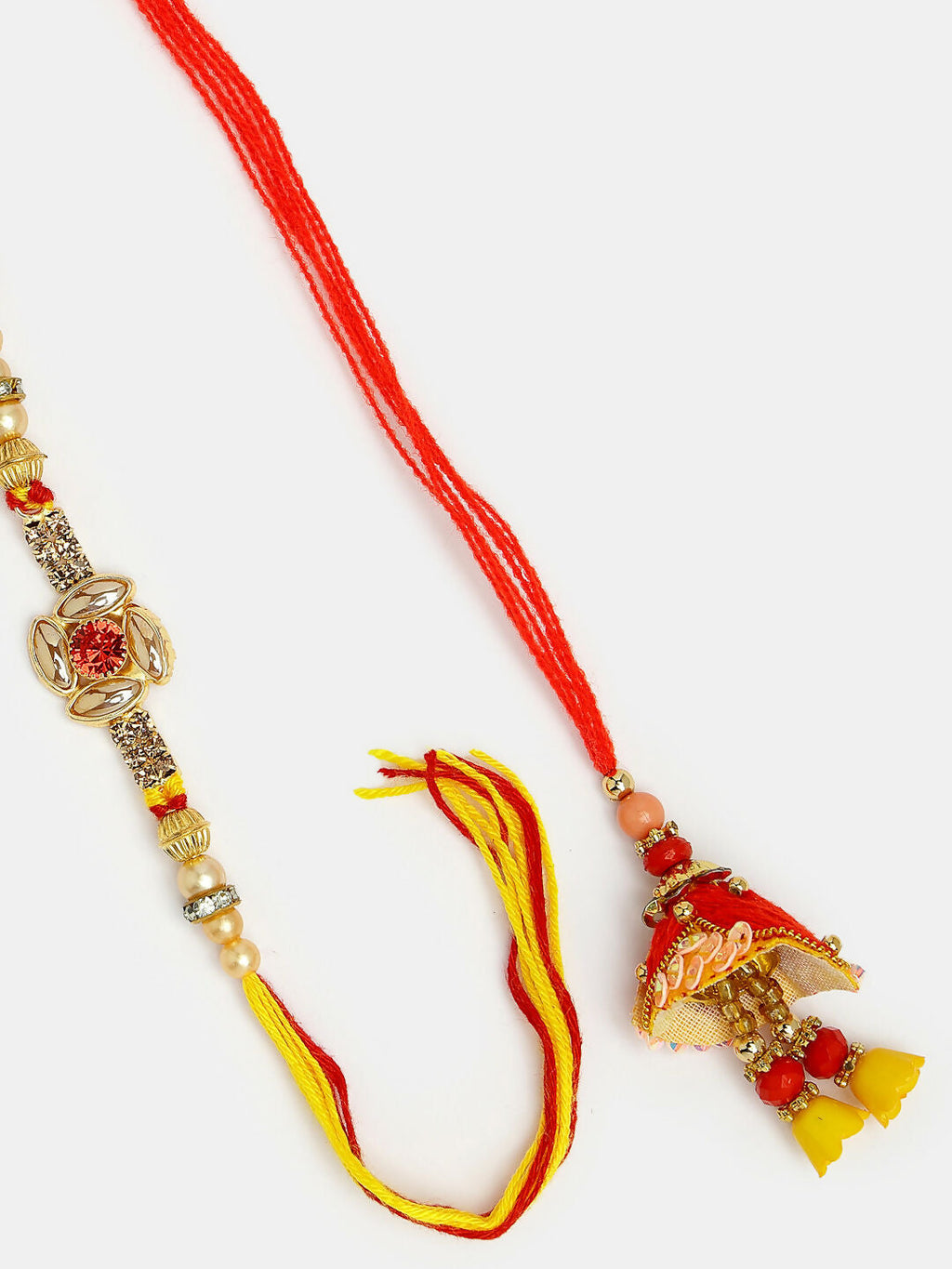 NVR Women & Men Set of 2 Red & Gold-Toned Stone-Studded Bhaiya Bhabhi Rakhi With Roli Chawal - Distacart