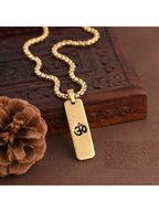 NVR Men Om Design Gold-Polished Rectangular Shape Pendant