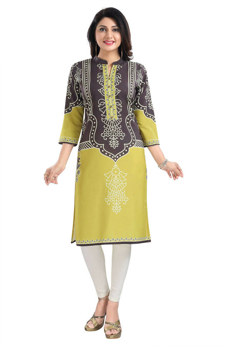 Snehal Creations Gracious Gray Designer Digital Print Cotton Slub Fabric Long Kurti Tunic