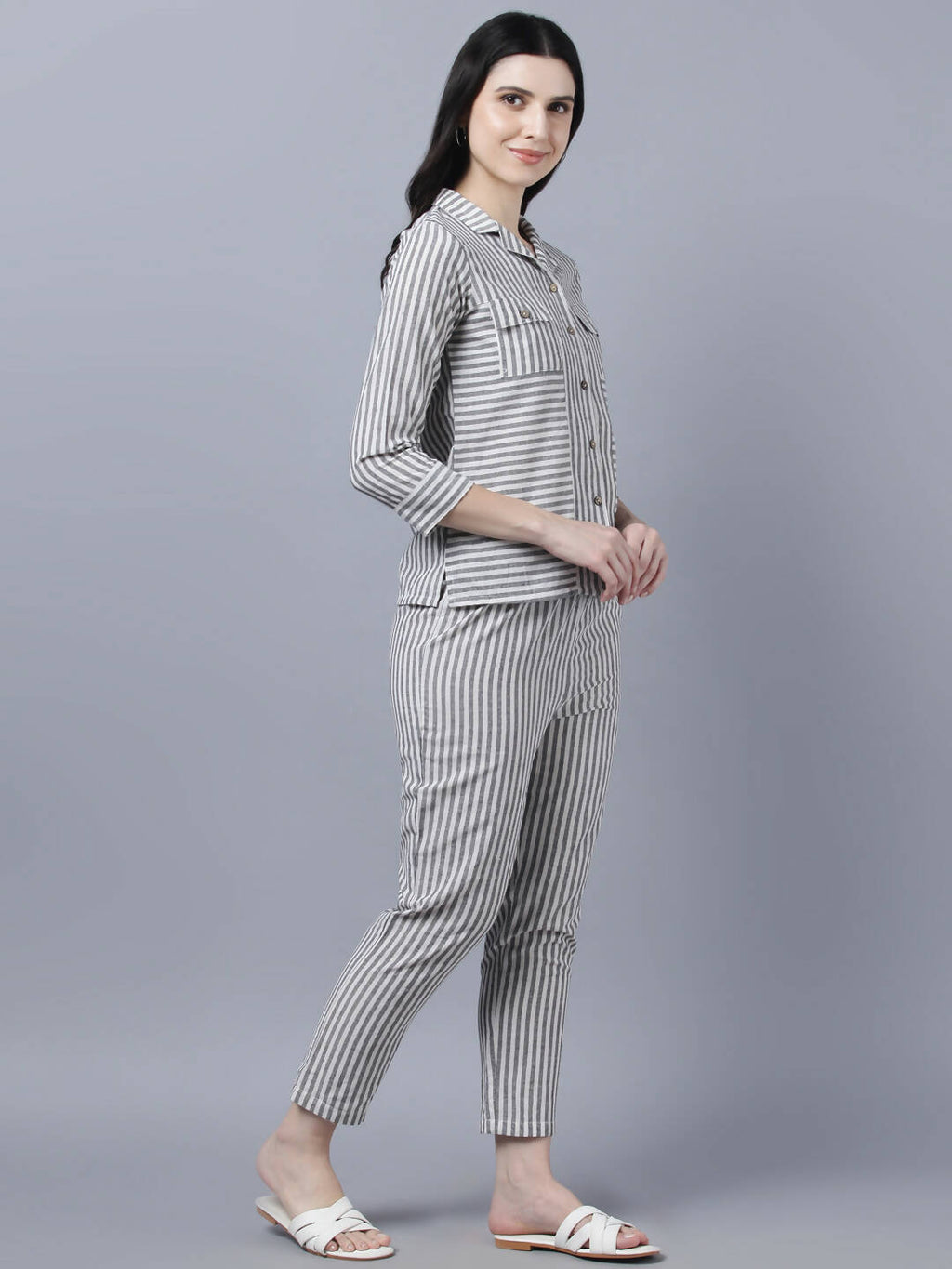 Myshka Stylish Grey 3/4 Sleeve Women's Cords Set - Distacart