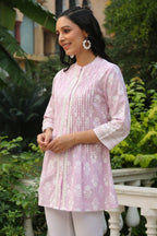 Juniper Women's Lavender Cambric Placement Floral Printed Tunic - Distacart