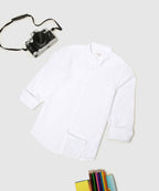 Manet Boys Mandarin Collar Full Sleeves Melange Shirt - White