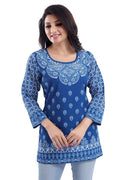 Snehal Creations Royal Blue Faux Crepe Short Kurti Tunic Top