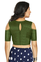 Aastha Fashion Women's Mehendi Art Silk Cold Shoulder Sleeve Readymade Blouse