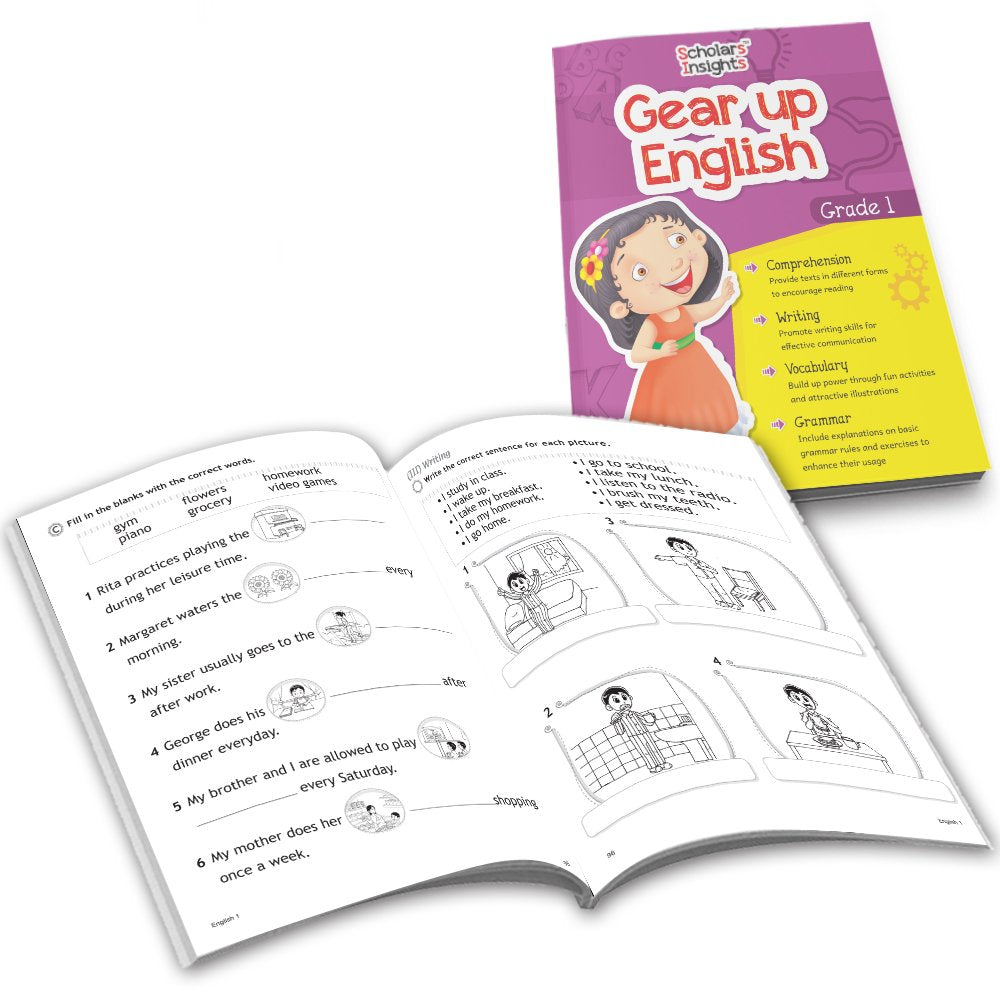Grade 1 Ultimate English Combo Practice Workbooks Set of 4: Grammar, Writing Skills, Olympiad Prep, and Gear Up English| Ages 6-7 Years - Distacart