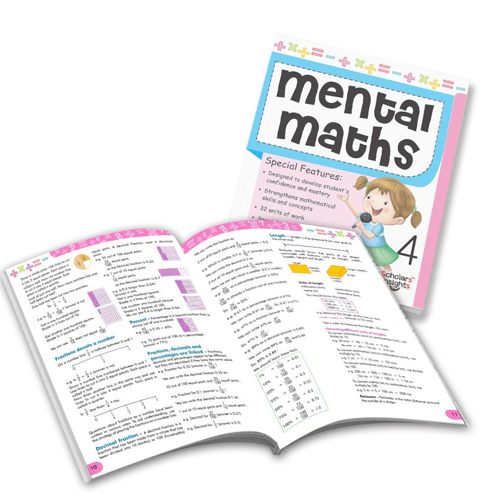 Grade 4 Comprehensive Learning with Mathematics Workbooks Set of 4 Ages 9-10 Years: Gear Up Math, Mental Math, Olympiad, and Challenging Word Problems - Distacart