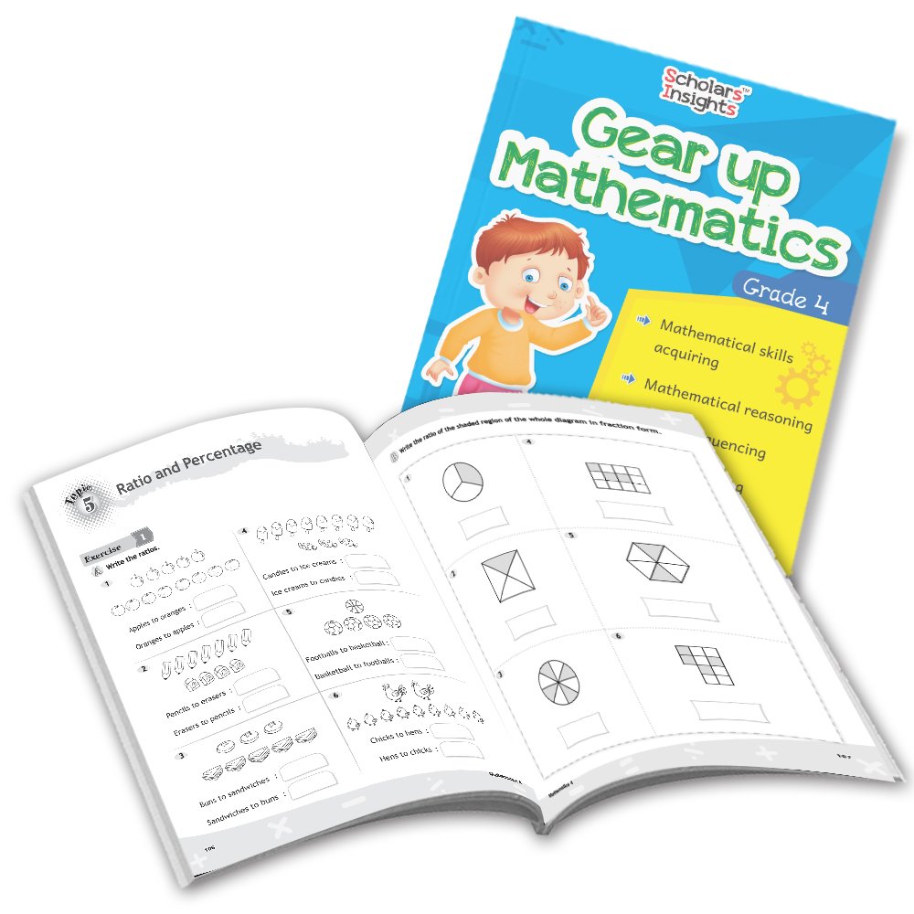 Grade 4 Comprehensive Learning with Mathematics Workbooks Set of 4 Ages 9-10 Years: Gear Up Math, Mental Math, Olympiad, and Challenging Word Problems - Distacart