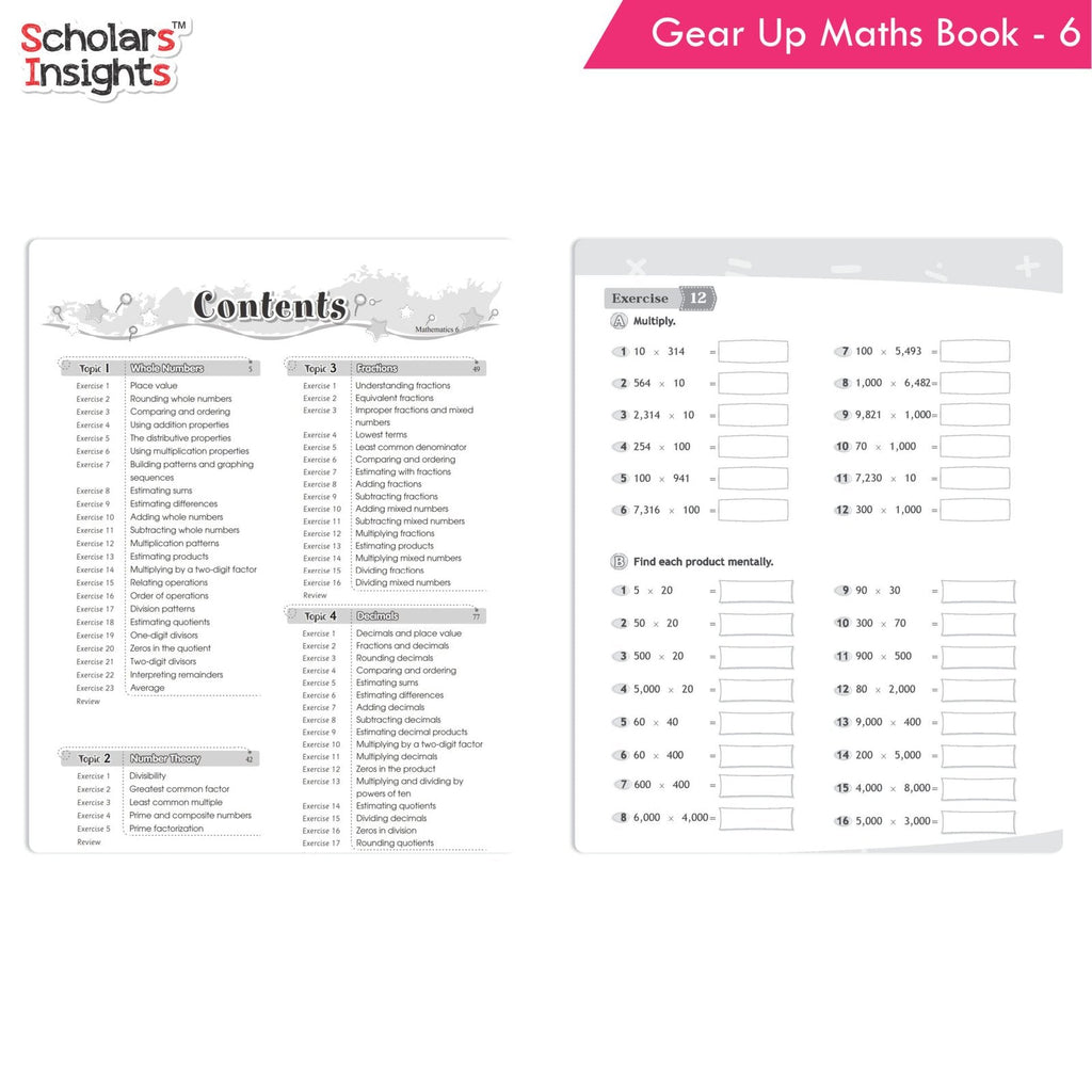 Grade 6 Comprehensive Learning with Mathematics Workbooks Set of 4 Ages 11-12 Years: Gear Up Math, Mental Math, Olympiad, Challenging Word Problems - Distacart