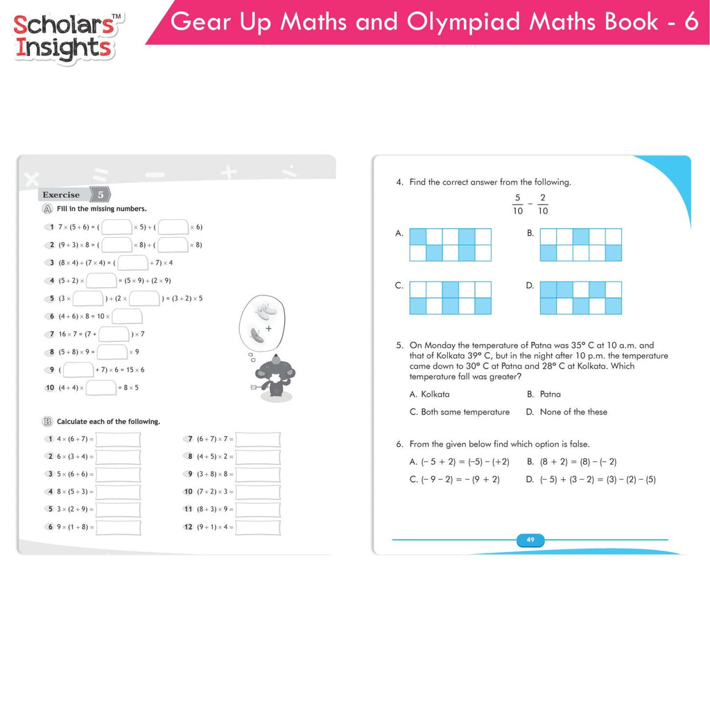 Grade 6 Comprehensive Learning with Mathematics Workbooks Set of 4 Ages 11-12 Years: Gear Up Math, Mental Math, Olympiad, Challenging Word Problems - Distacart