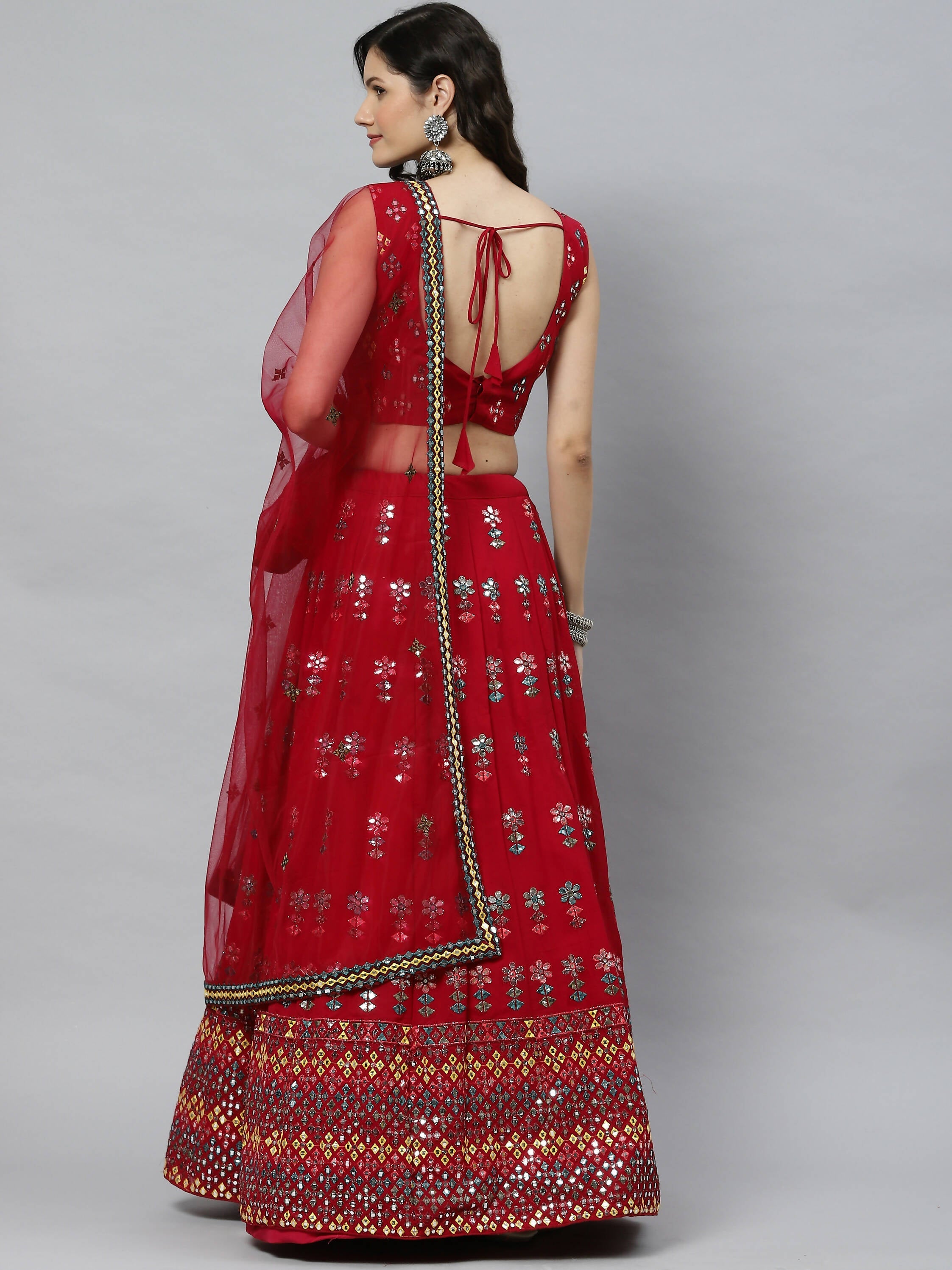 Deep Pink Georgette Heavy Embroidery mirror Work Lehenga Choli with Dupatta - Jivika