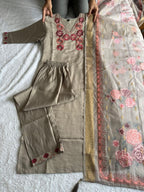 Lorenvalley Fashion Grey Roman Silk Embroidery Multi with Sequence Work Kurta Pant with Dupatta - Distacart