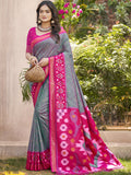 Anaita Grey Pochampally Silk Saree With Floral Printed Work With Blouse - Distacart
