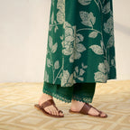 Pimu Women Floral Printed Pleated Pure Cotton Kurta with Palazzos-Green