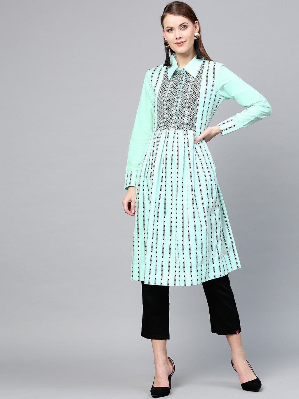 Yufta Green & Black Striped Tunic