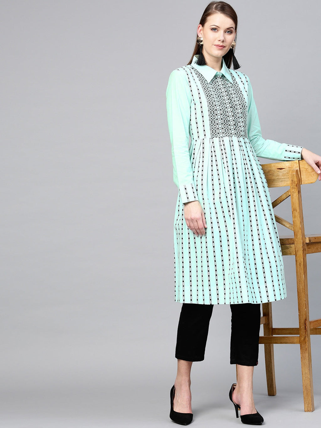 Yufta Green & Black Striped Tunic